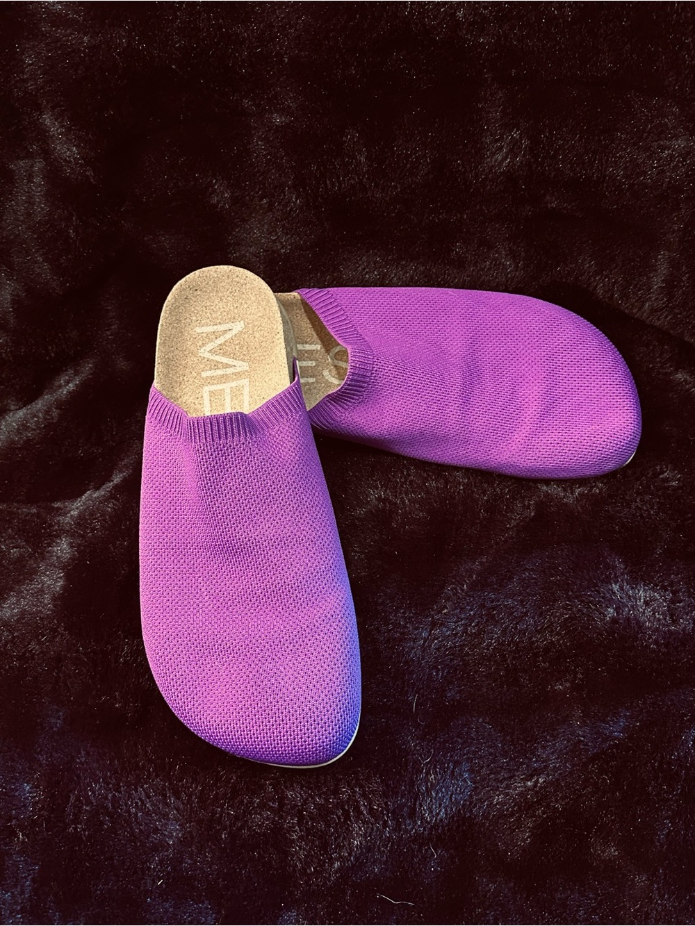 MESSAGE Brand Henning Knit Slip-On Mules Purple Violet Fuchsia Women's
